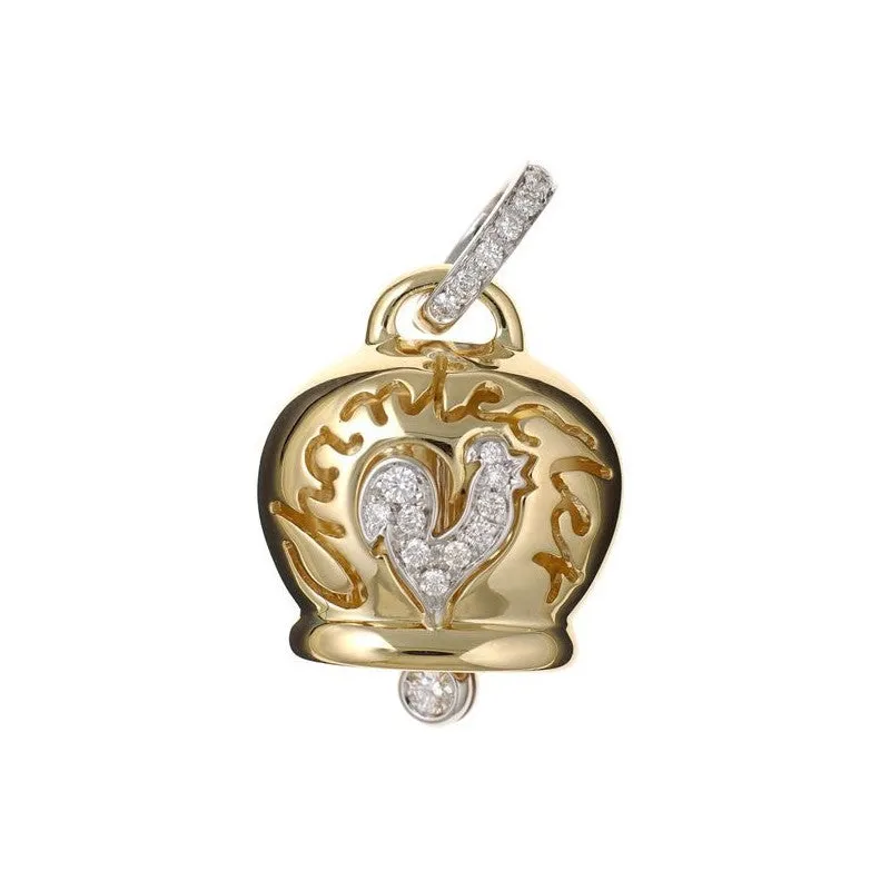 Chantecler Campanelle Ciondolo Grande In Oro Giallo, Diamanti E Gallo In Pavé Di Diamanti