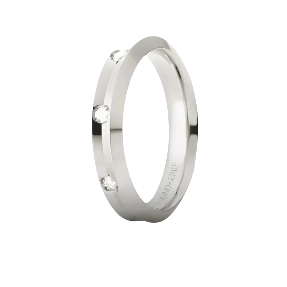 Fede Nuziale Oro Bianco e Diamanti UNOAERRE