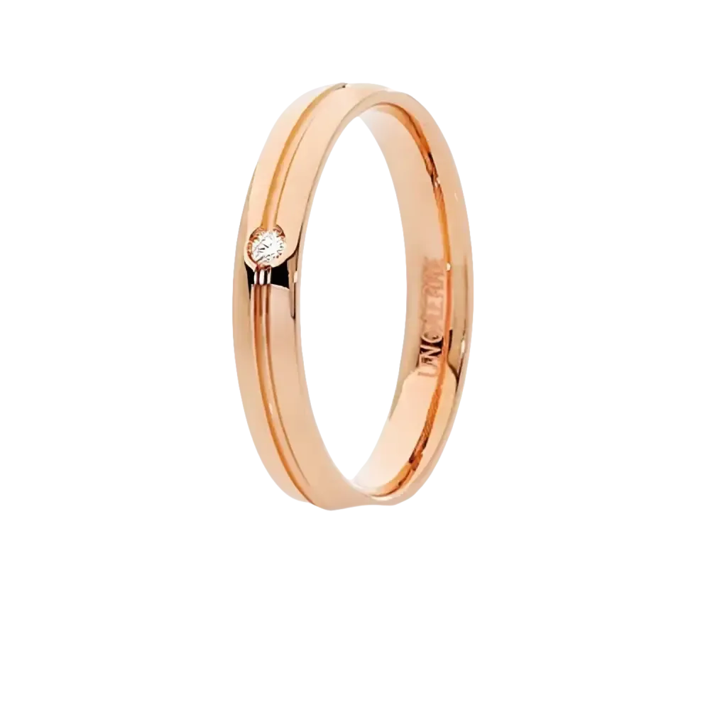 Fede Nuziale UNOAERRE Lyra Oro Rosa con Diamante