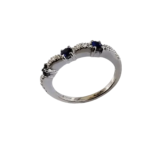 Anello Salvini Oro Bianco, Diamanti e Zaffiri Blu