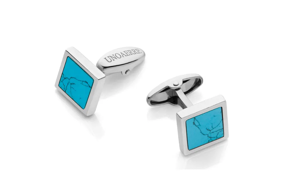 GEMELLI UNOAERRE QUADRATI ARGENTO E PIETRA TURCHESE 000FFG0270800