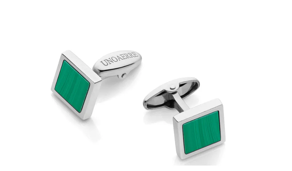 GEMELLI UNOAERRE QUADRATI ARGENTO PIETRA VERDE 000FFG0270500