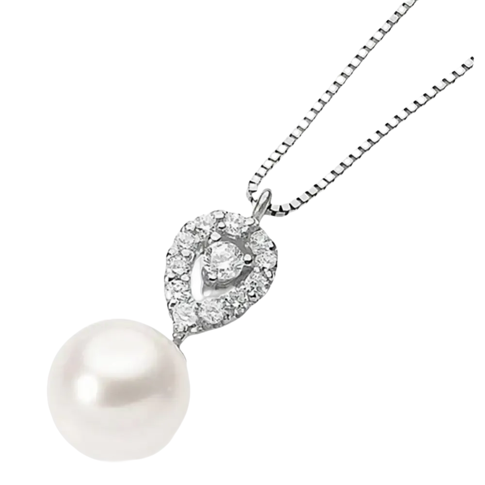 Girocollo Oro Bianco Perla e Zirconi AMBROSIA AGP 037