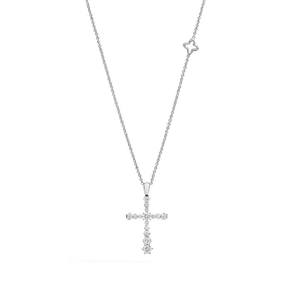 Recarlo Collana con Pendente a Croce in oro bianco e diamanti ct. 0,30