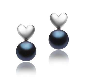 8-9mm di Perle Acqua Dolce Orecchini en Cuore Nero