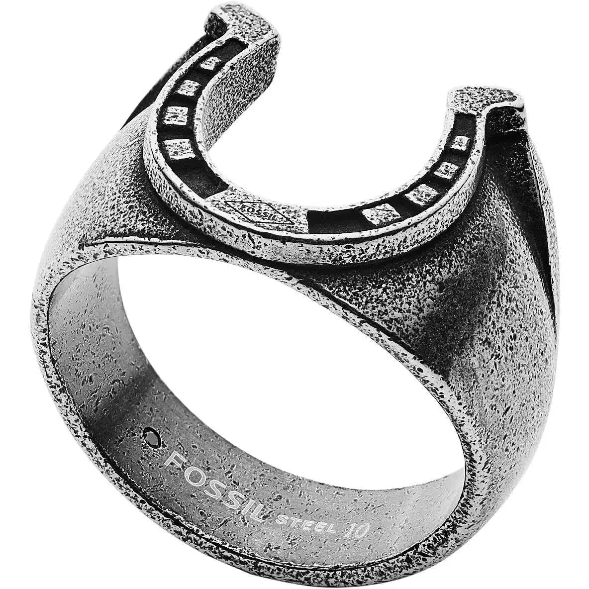 Fossil JF03182797515 Anello Uomo a Ferro di Cavallo in Acciaio - Horse Shoe