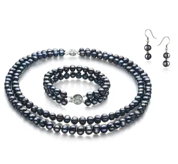 6-7mm di Perle Acqua Dolce Parure en Julika Nero