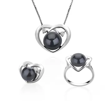 7-10mm di Perle Acqua Dolce Parure en Katie Cuore Nero