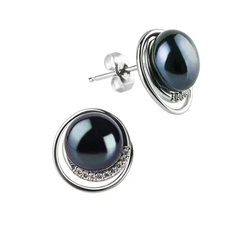 9-10mm di Perle Acqua Dolce Orecchini en Kelly Nero