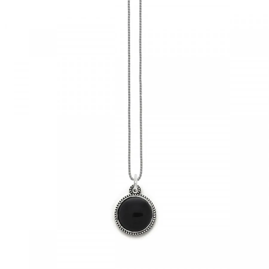 Collana Pendente Tondo Puntinato Agata Nera