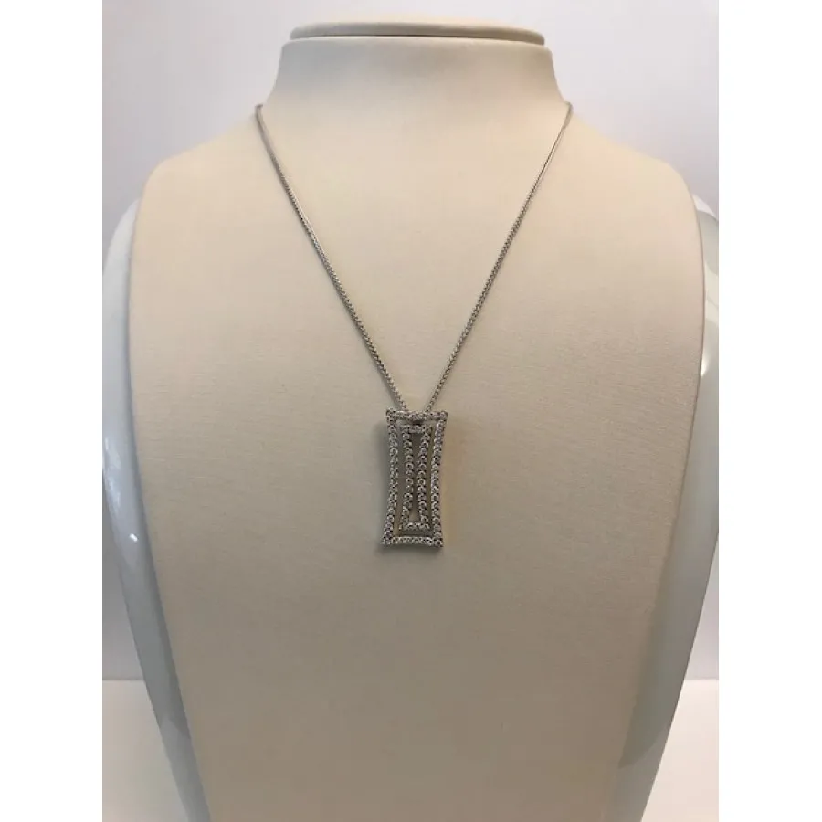 Collier Chimento Oro Bianco Doppia Piastra con Diamanti