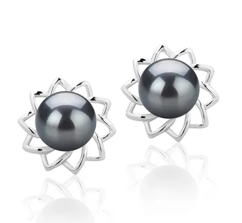 7-8mm di Perle Acqua Dolce Orecchini en Morgan Nero