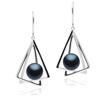 10-11mm di Perle Acqua Dolce Orecchini en Nichelle Nero