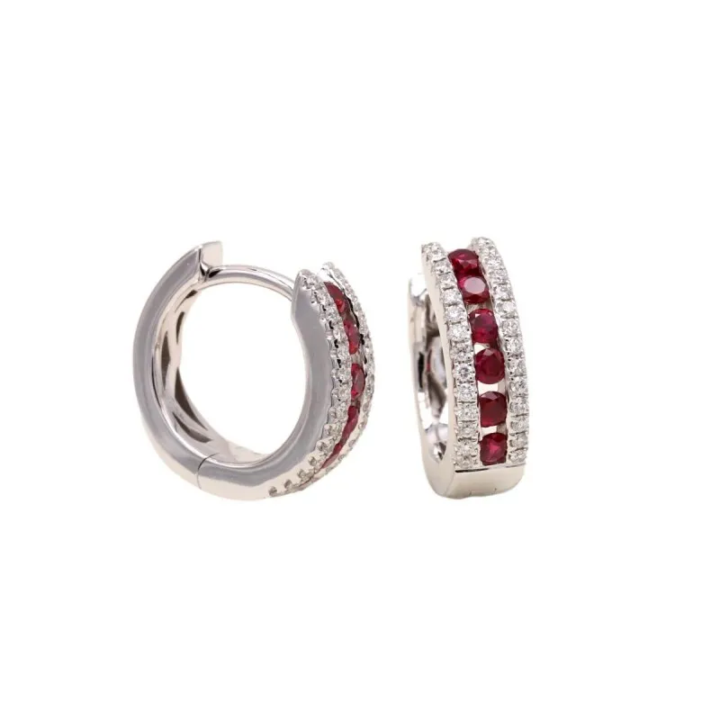 orecchini a cerchio donna Giorgio Visconti diam. 12 mm. bbx36067r in oro 750 bianco con Rubini e diamanti