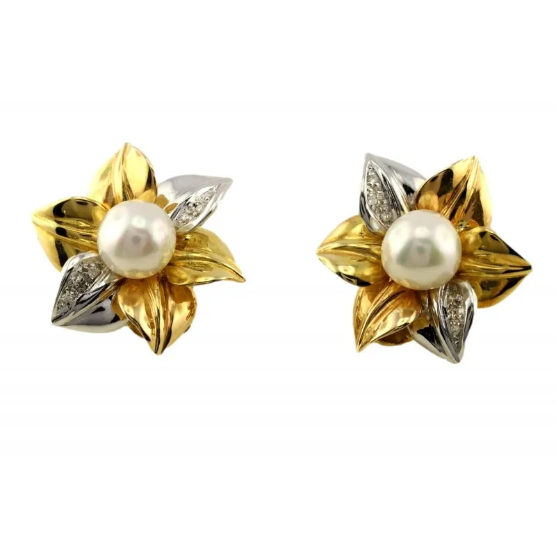 orecchini con perle donna Gioielli Lavinia lav002493 in oro 750 bianco e giallo con perle akoya e diamanti