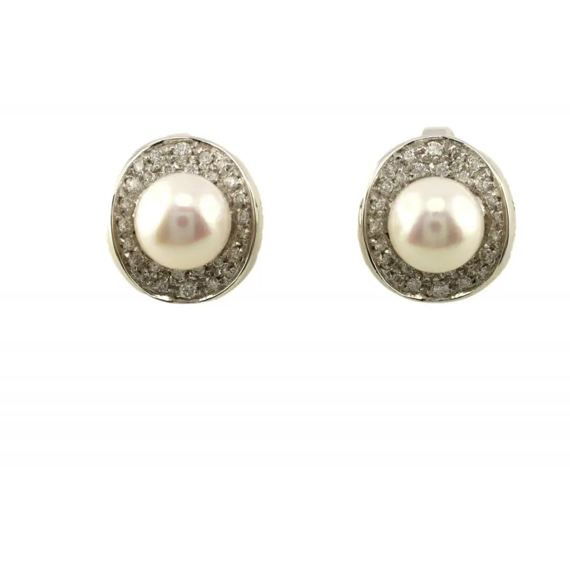 orecchini con perle donna Nimei per393 in oro 750 bianco con perle akoya e diamanti