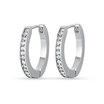 Orecchini a cerchio zirconati in acciaio donna gioielli Luca Barra ok1238