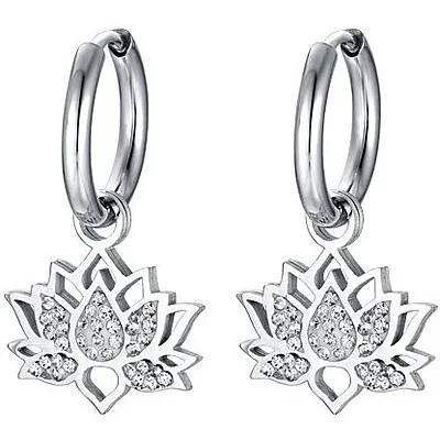 Orecchini donna in acciaio pendenti a cerchio gioielli Luca Barra ok1261 ciondolo fiore