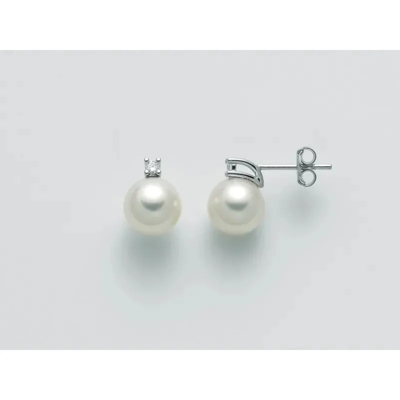 Nimei Orecchini Perle Akoya 8-8,5 In Oro Bianco E Diamanti