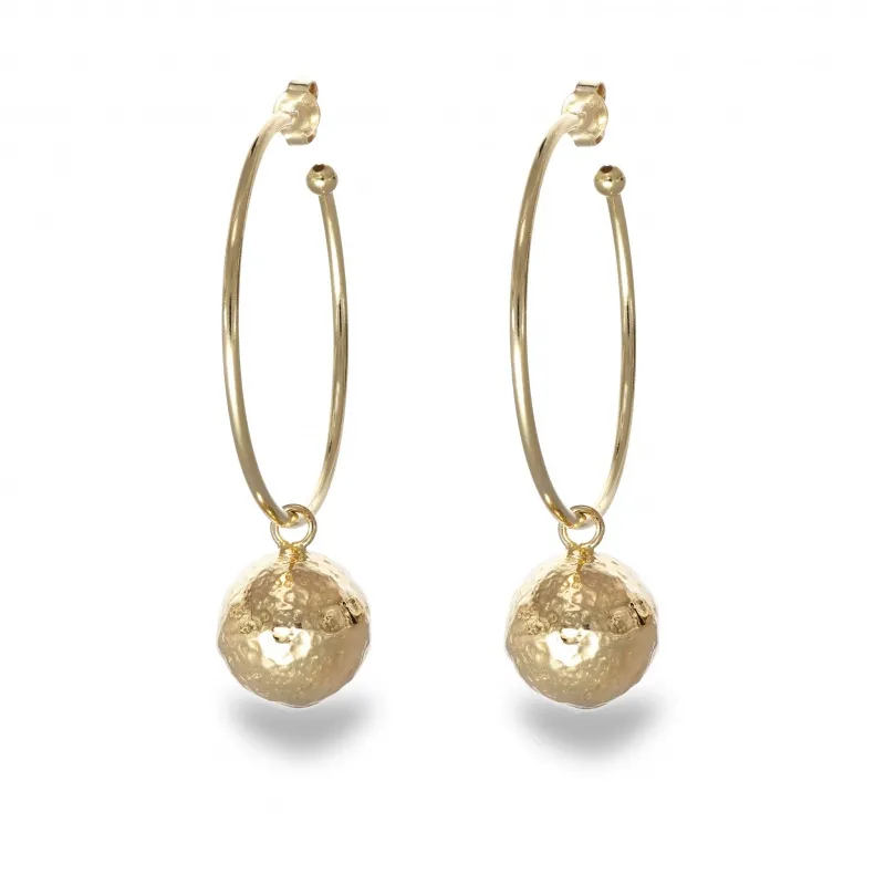 Orecchini in Argento Giallo 925 a Cerchio con Pendente a Sfera