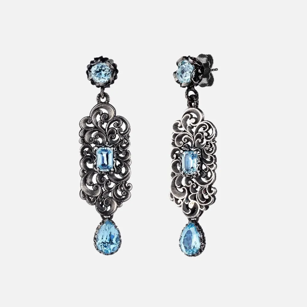 Maria e Luisa Jewels - Orecchini della linea Liberty, con piastra lavorata e pietre naturali di diverso taglio