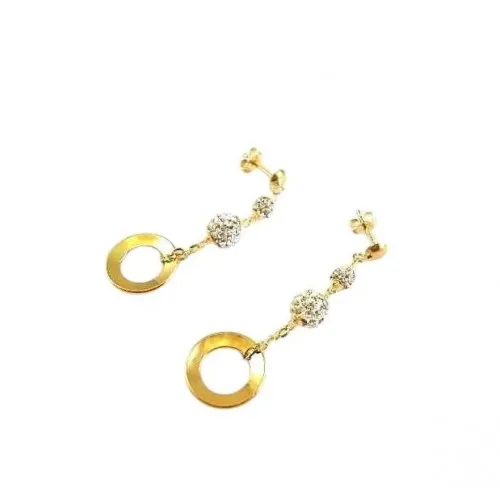 ORECCHINI PENDENTI IN ORO GIALLO 18 KT SFERE CON ZIRCONI