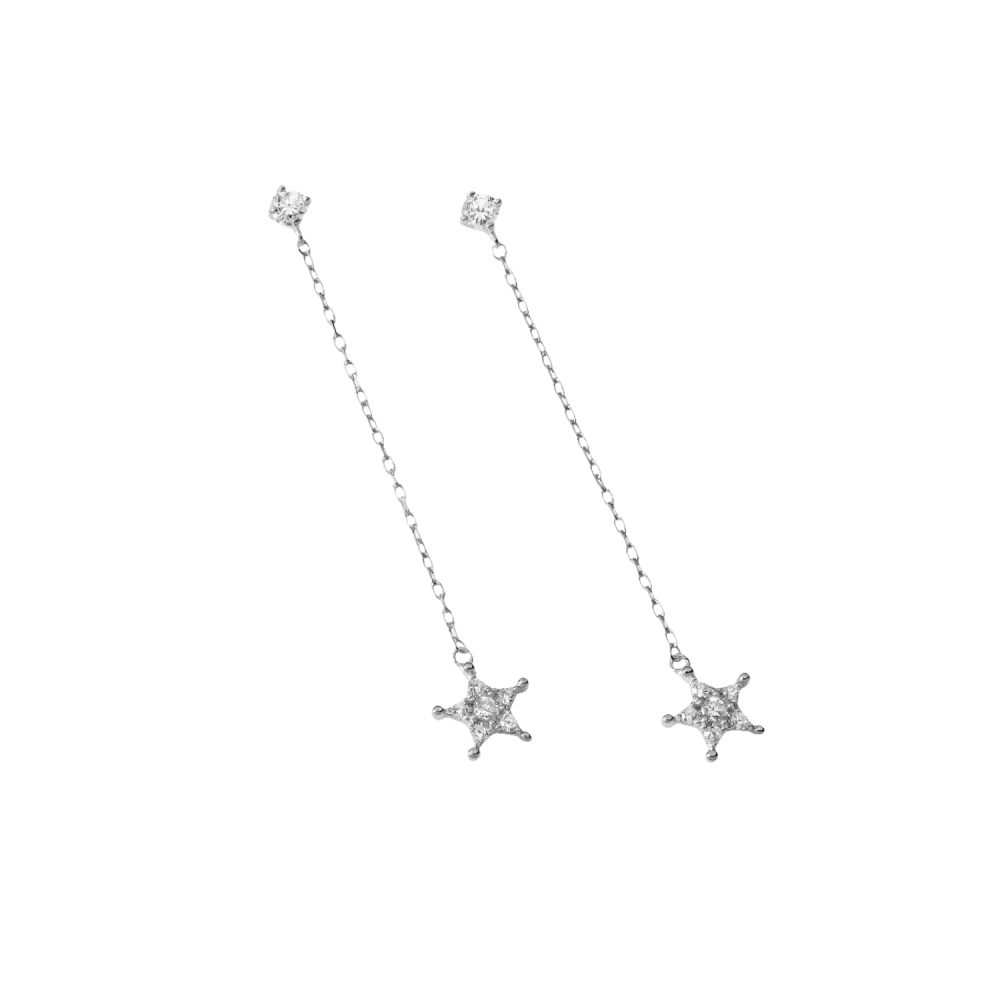 Orecchini Pendenti Stelle Oro Bianco e Zirconi AMBROSIA