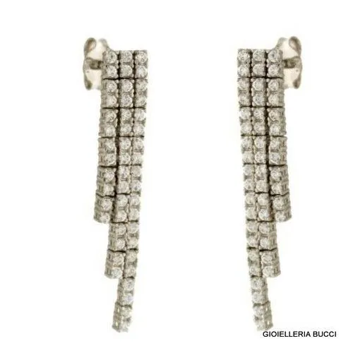 ORECCHINI PENDENTI TENNIS IN ORO BIANCO 18 KT CON ZIRCONI LUNGHI 3 CM