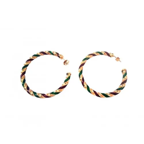 ORECCHINI SEMICERCHI TORCHON IN ORO GIALLO 18 KT SMALTO PERLATO VERDE E MARRONE