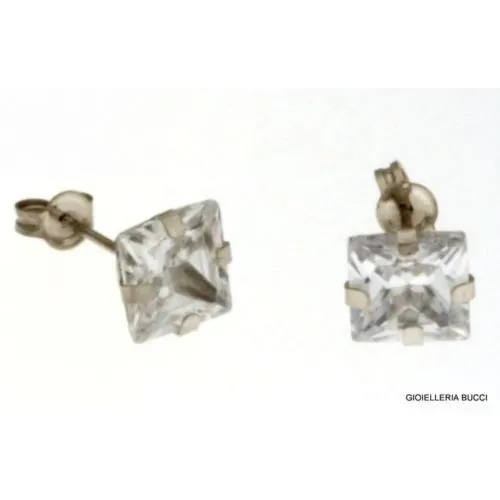 ORECCHINI SOLITARIO PUNTO LUCE IN ORO BIANCO 18 KT CON ZIRCONI