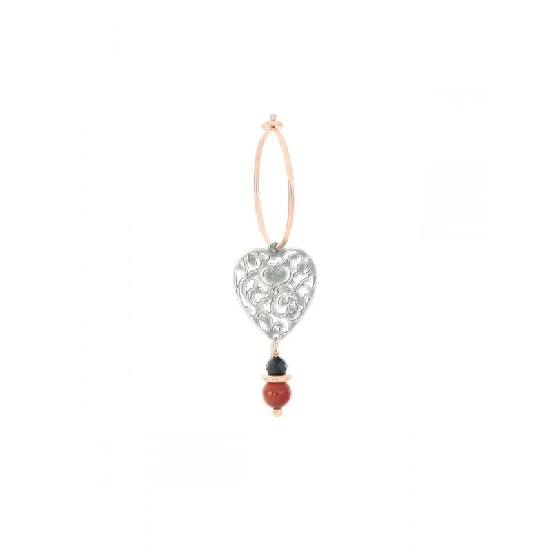 orecchino singolo donna Maman et sophie Cuore orvit0ispco argento placcato oro con corniola e spinello