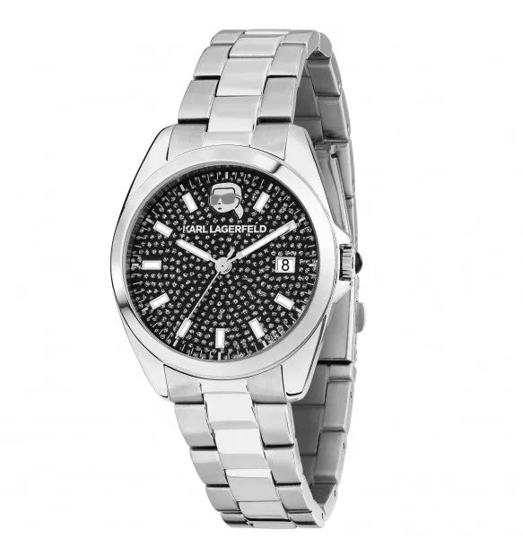 Karl Lagerfeld Orologio Donna Con Sfondo Con Zirconi Neri E Logo