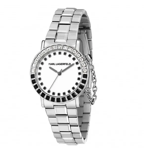 Karl Lagerfeld Orologio Donna Con Zirconi Neri Bianchi E Catena