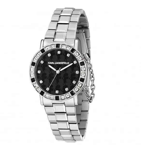 Karl Lagerfeld Orologio Donna Con Zirconi Bianchi Neri E Catena