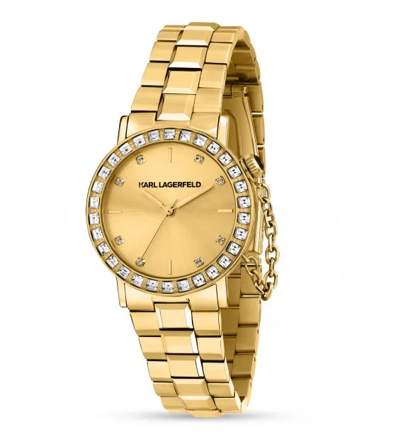 Karl Lagerfeld Orologio Donna Dorato Con Zirconi Bianchi E Catena