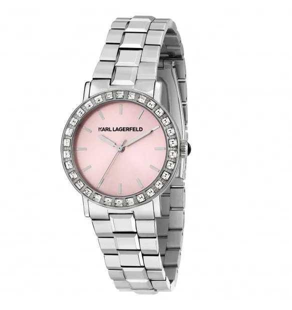 Karl Lagerfeld Orologio Donna Con Zirconi Bianchi Neri E Sfondo Rosa