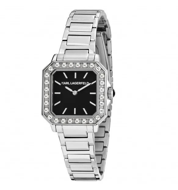 Karl Lagerfeld Orologio Squadrato Donna Con Zirconi Bianchi E Sfondo Nero