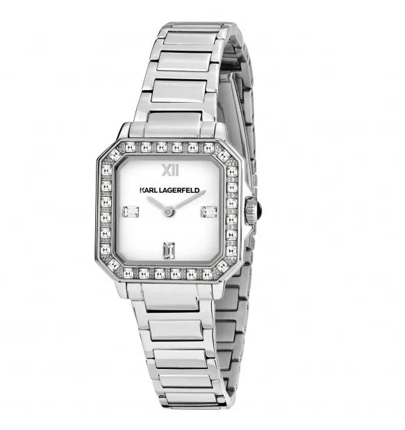 Karl Lagerfeld Orologio Squadrato Donna Con Zirconi Bianchi