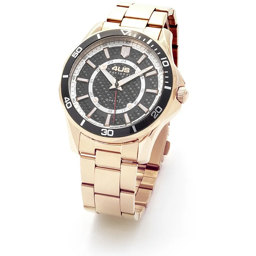 Orologio solo tempo uomo in acciaio rosato e quadrante nero 4US Cesare Paciotti t4ls356