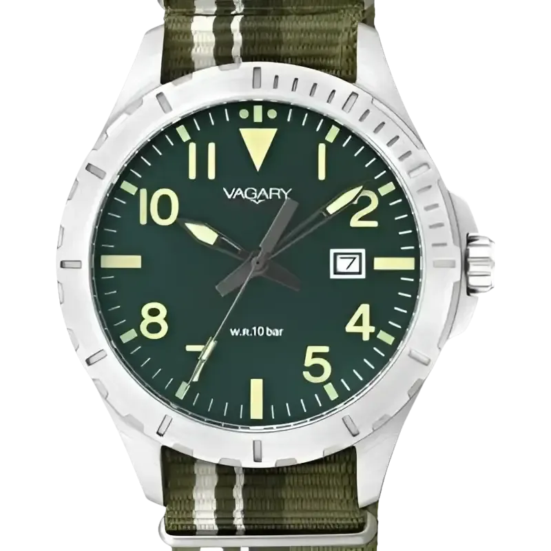 VAGARY Uomo IB6-116-42: Orologio Argento e Verde