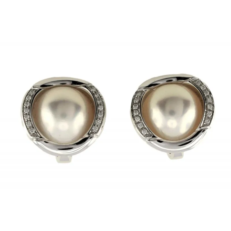 orecchini con perle mabè donna Nimei per482 in oro 750 bianco con perla e diamanti