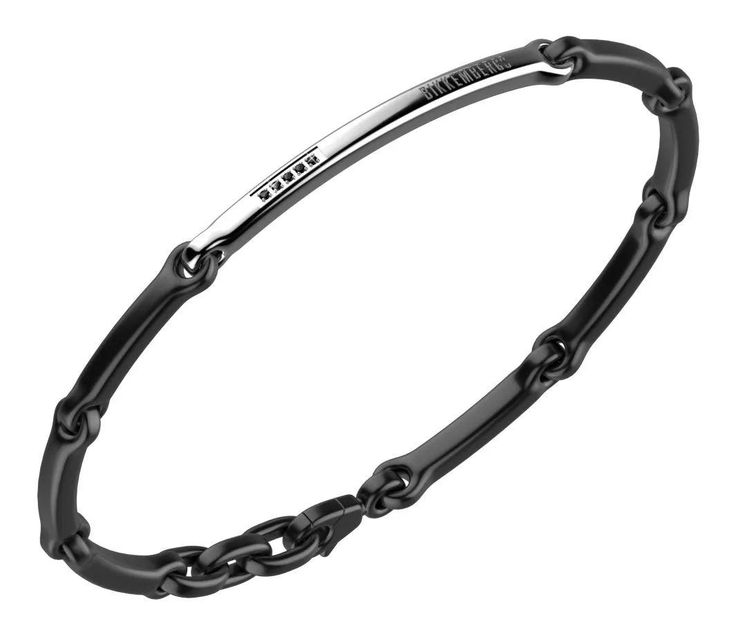 Bikkembergs Bracciale Uomo Targa In Acciaio Nero Con Diamanti Neri