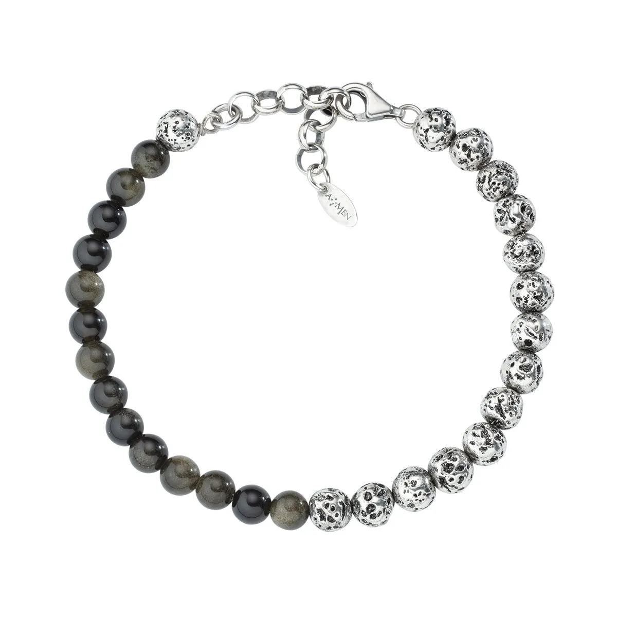 Amen Bracciale Pallini In Pietra Lavica E Occhio Di Tigre