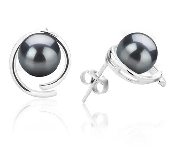 7-8mm di Perle Acqua Dolce Orecchini en Raina Nero