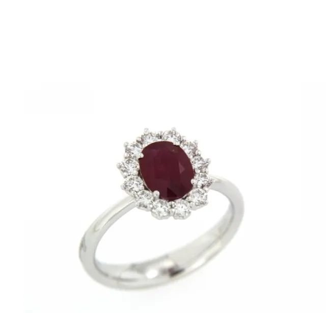 RECARLO ANELLO COLORE ORO BIANCO RUBINO OVALE E DIAMANTI R79CC003/RB055