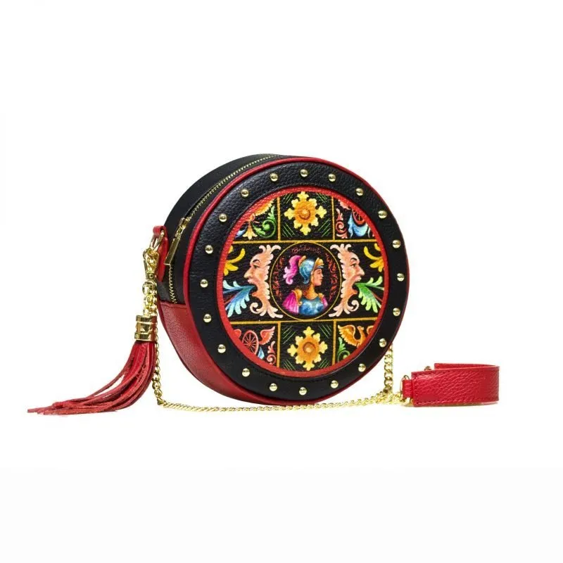 Borsa Ammia - Bradamante - Round Bag Tamburì Nera e Rossa