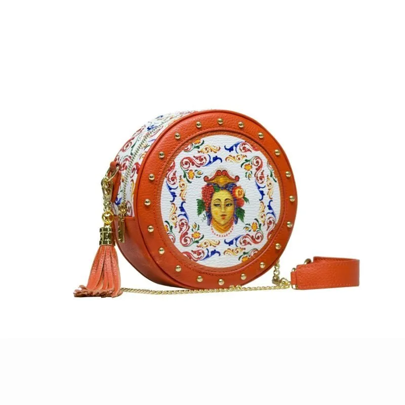 Round Bag Tamburì Ammia - La Mora - Bianca e Arancio