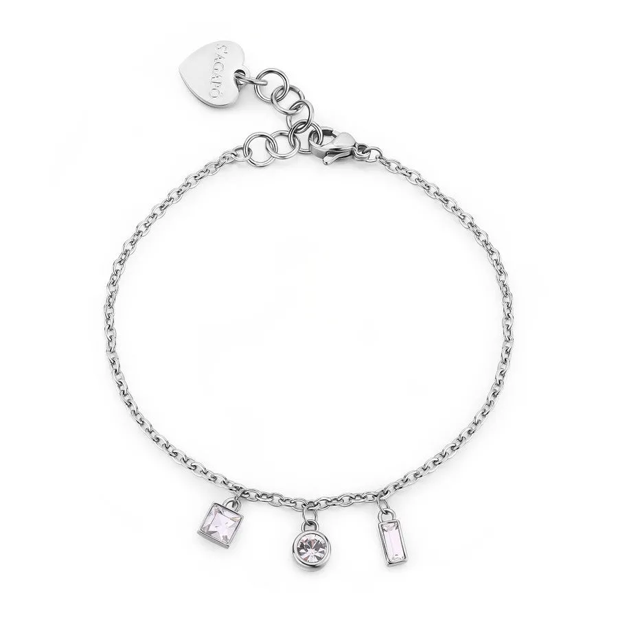 Bracciale con cristalli pendenti in acciaio color argento SAGAPò Luce sce25