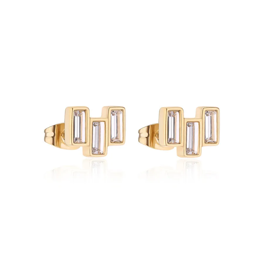 Orecchini al lobo con Cristalli baguette e acciaio placcato Oro Sagapò Luce sce32