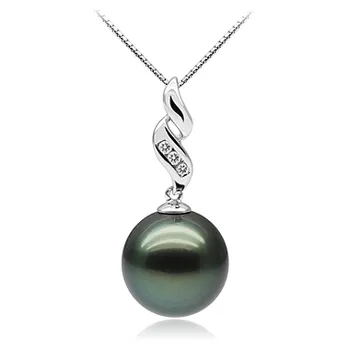 10-10.5mm Di Tahiti Pendente en Seducente Perla Nera Nero